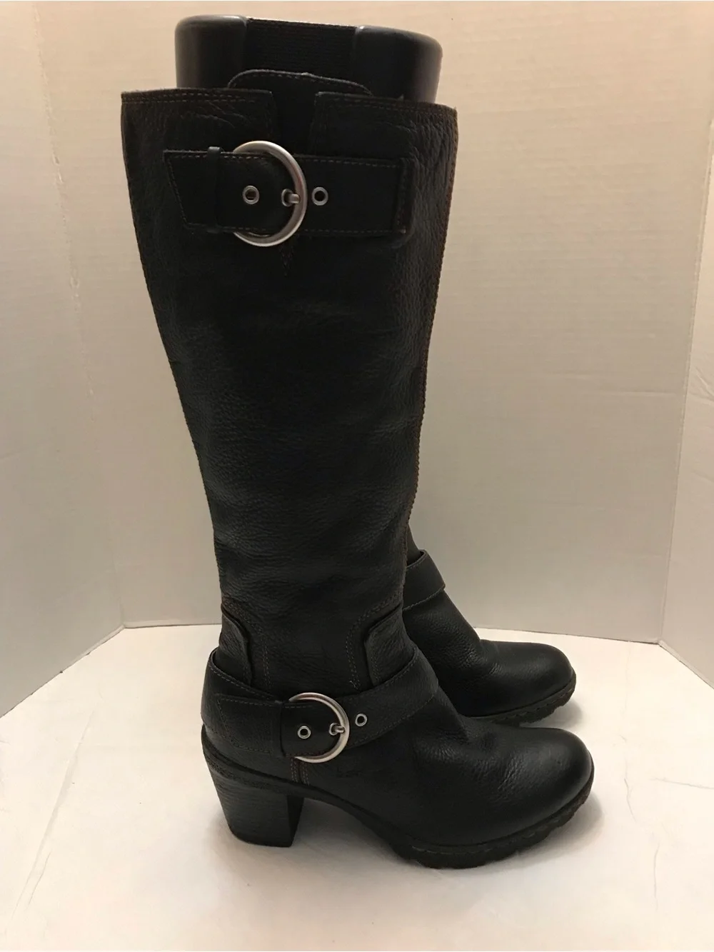 boc Black Over-the-Knee Leather Boots with Buckle Accent